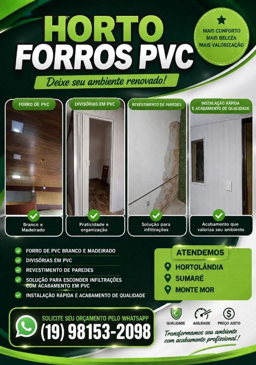 Forros, Divisórias, Revestimento  em PVC 