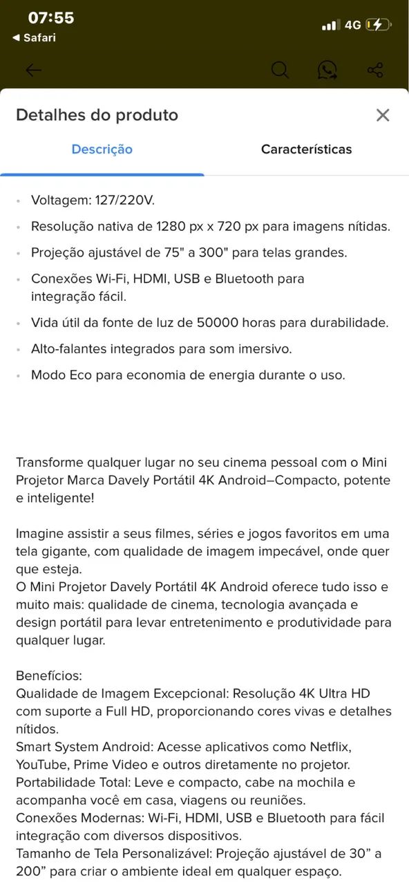 Projetor Portátil 4K - Foto 5