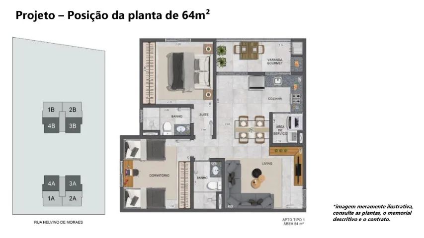 Apartamento com 2 dormitórios sendo 1 suite - 64m²   - Foto 3