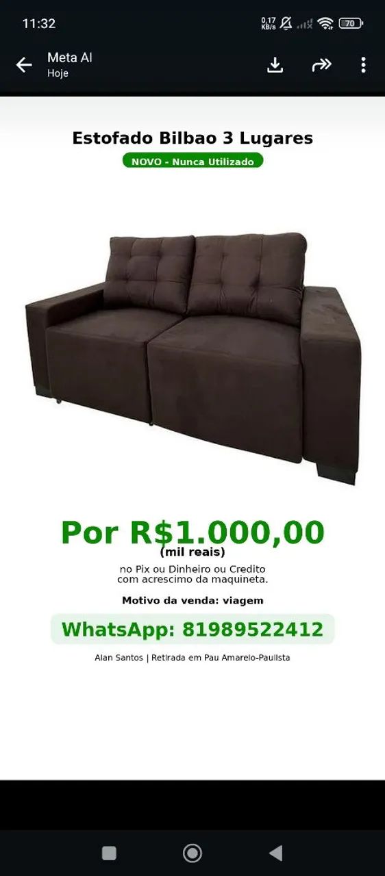 Sofá Marrom Novo - Nunca usado 