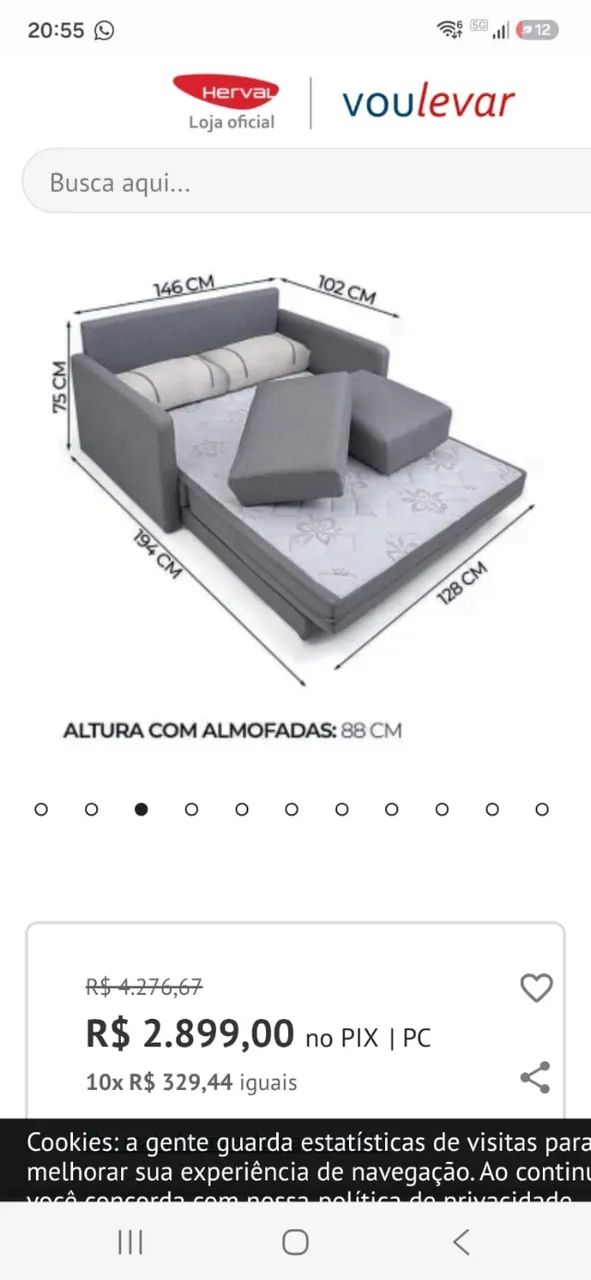 Sofa cama casal. Herval Aurora Linho. 