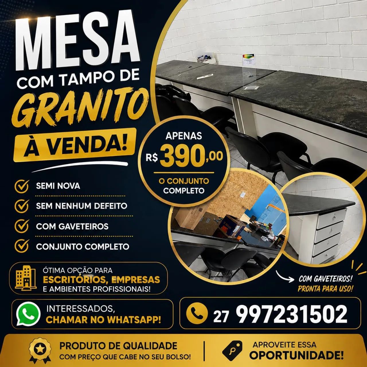 Mesa com tampo de granito 