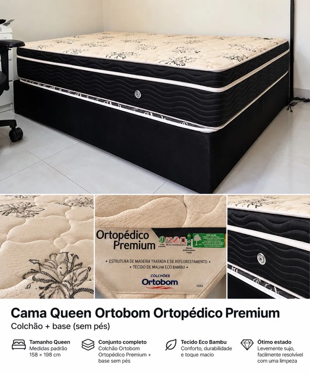 Cama Queen Ortobom Ortopédico Premium + Base