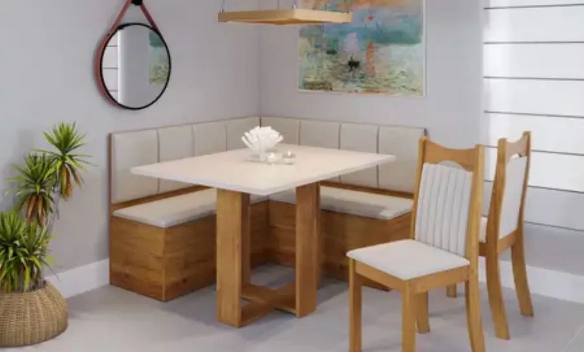 Canto Alemão com baú + mesa + 2 cadeiras* 