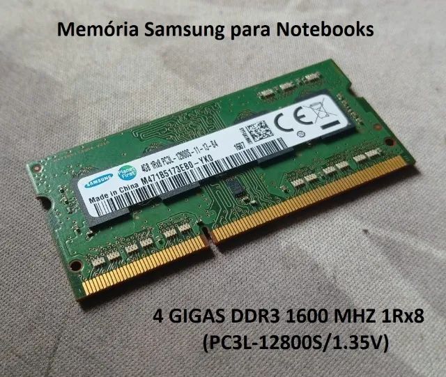 Memória Samsung 4 GB DDR3 1600 Mhz PC3L-12800S para Notebooks Memória Samsung 4 GB DDR3 1600 Mhz PC3L-12800S para Notebooks