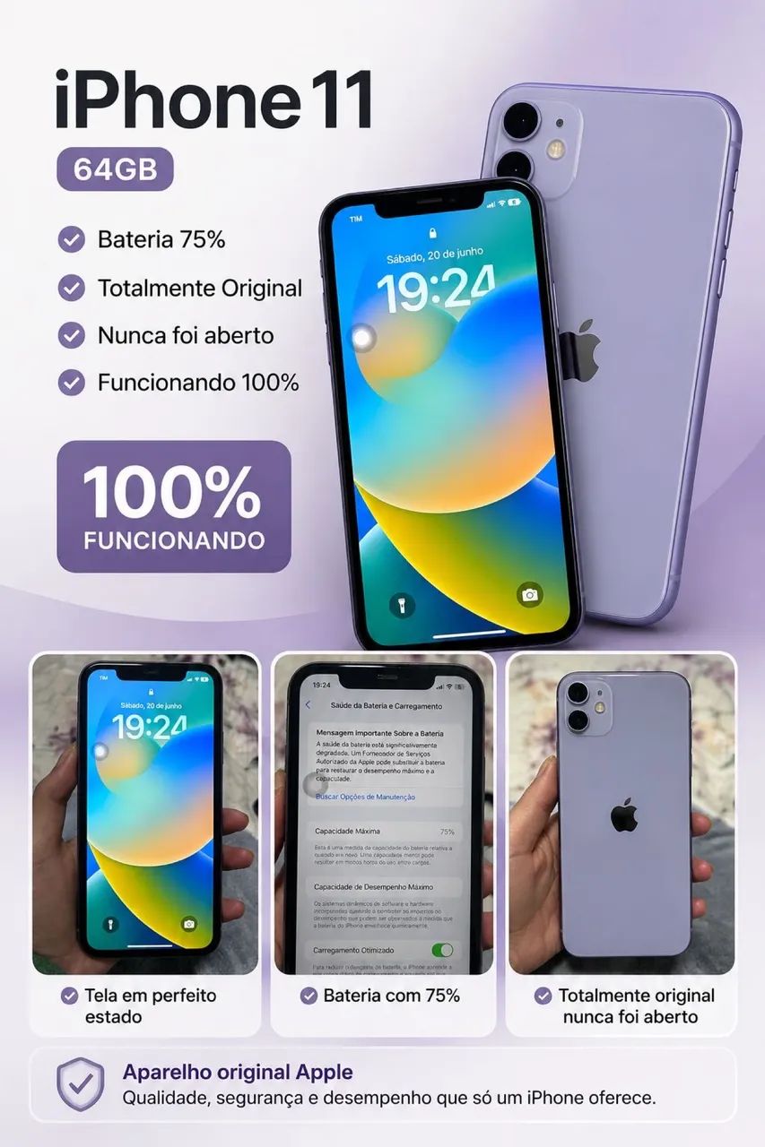 Vende-se IPhone 11 64gb Lilás 