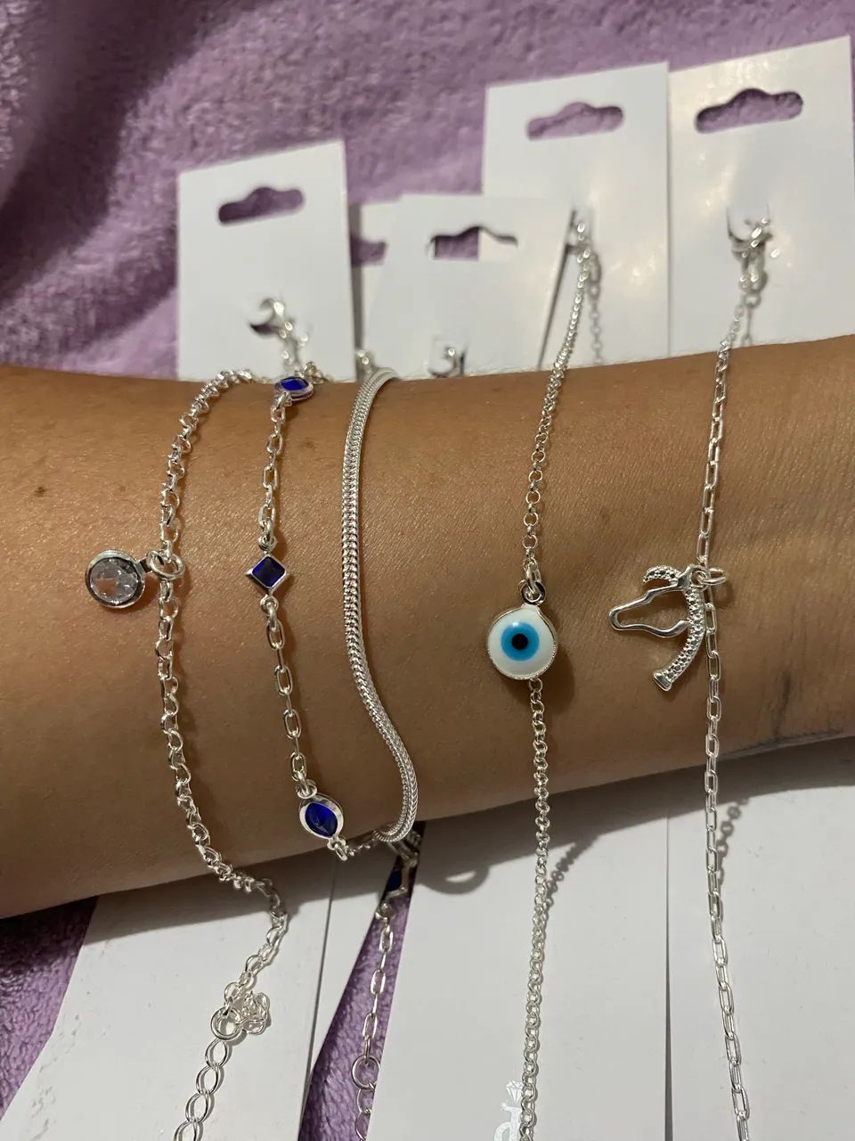 Kit pulseiras femininas em prata 925 - Foto 5