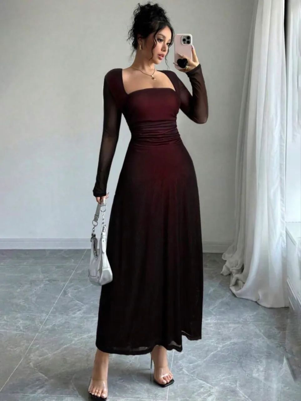 Vestido longo elegante manga comprida gala - Foto 2