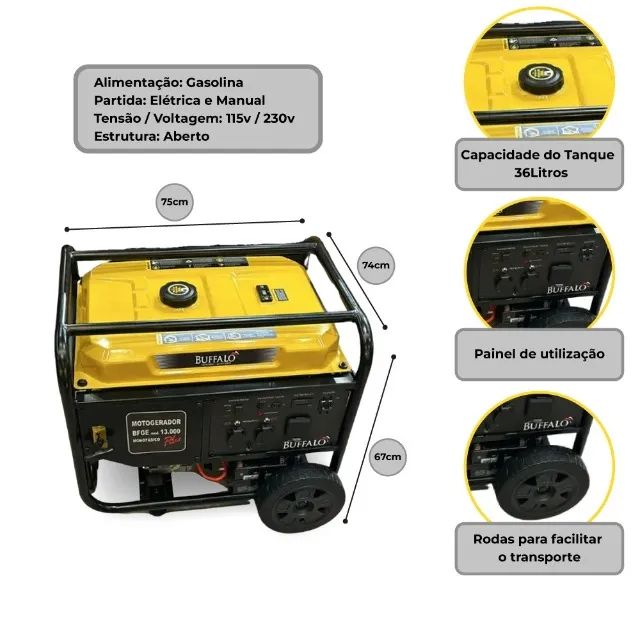 Gerador Elétrico a Gasolina Bfge 13000 Plus 13 Kva Monofásico 110/220v Buffalo - Foto 4