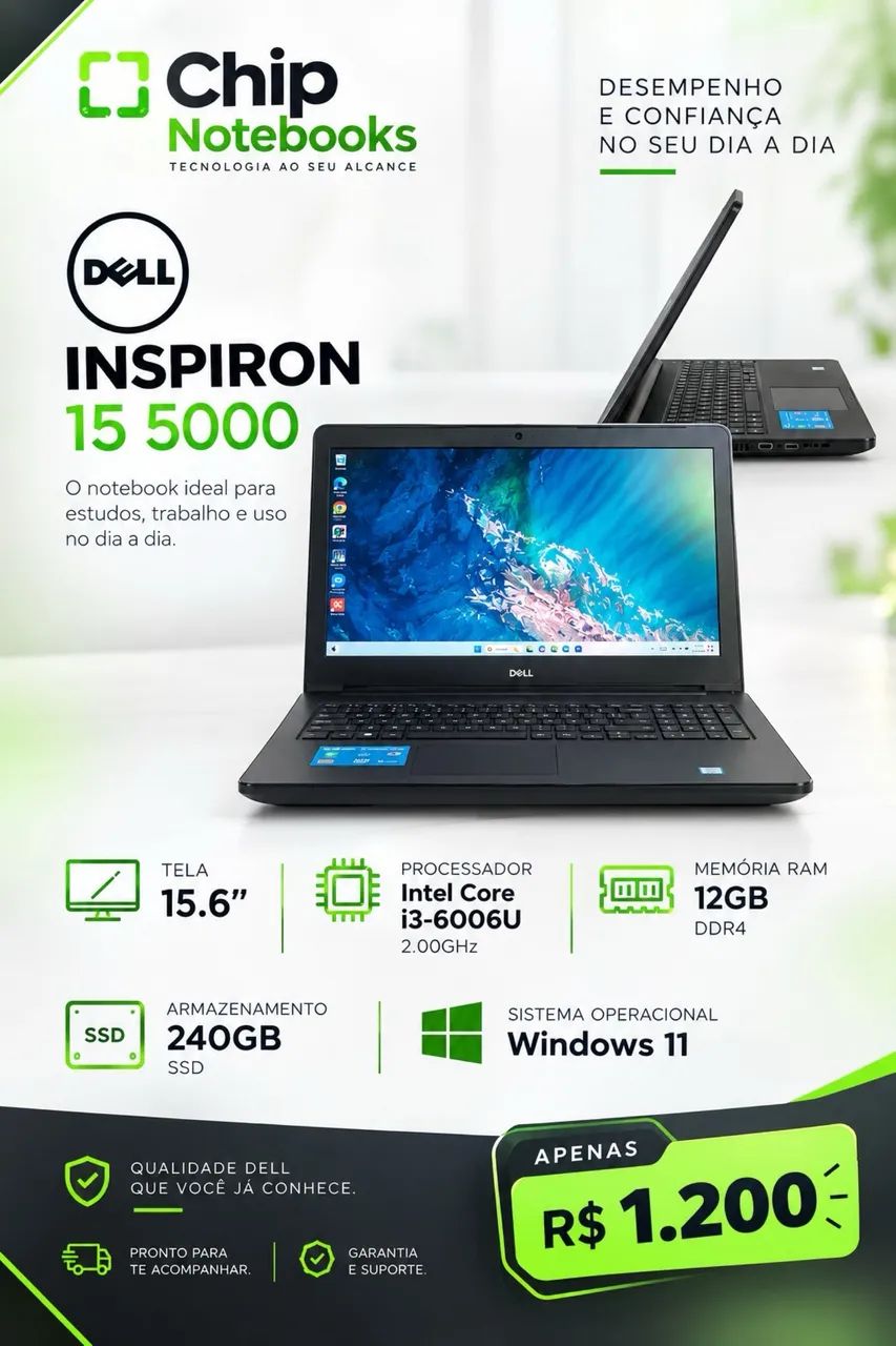 Notebook Dell Core i3-600U  12GB 256GB 15 polegadas 