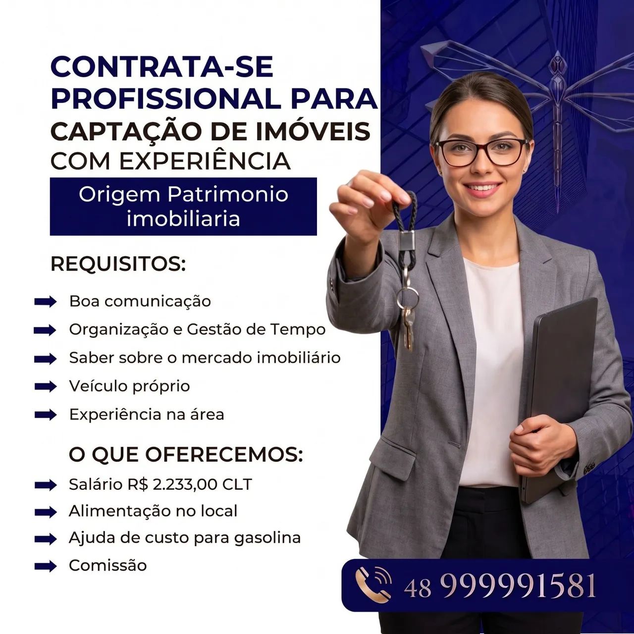 Vaga para captação de imóveis CLT refeição e ajuda de custo e comissão 