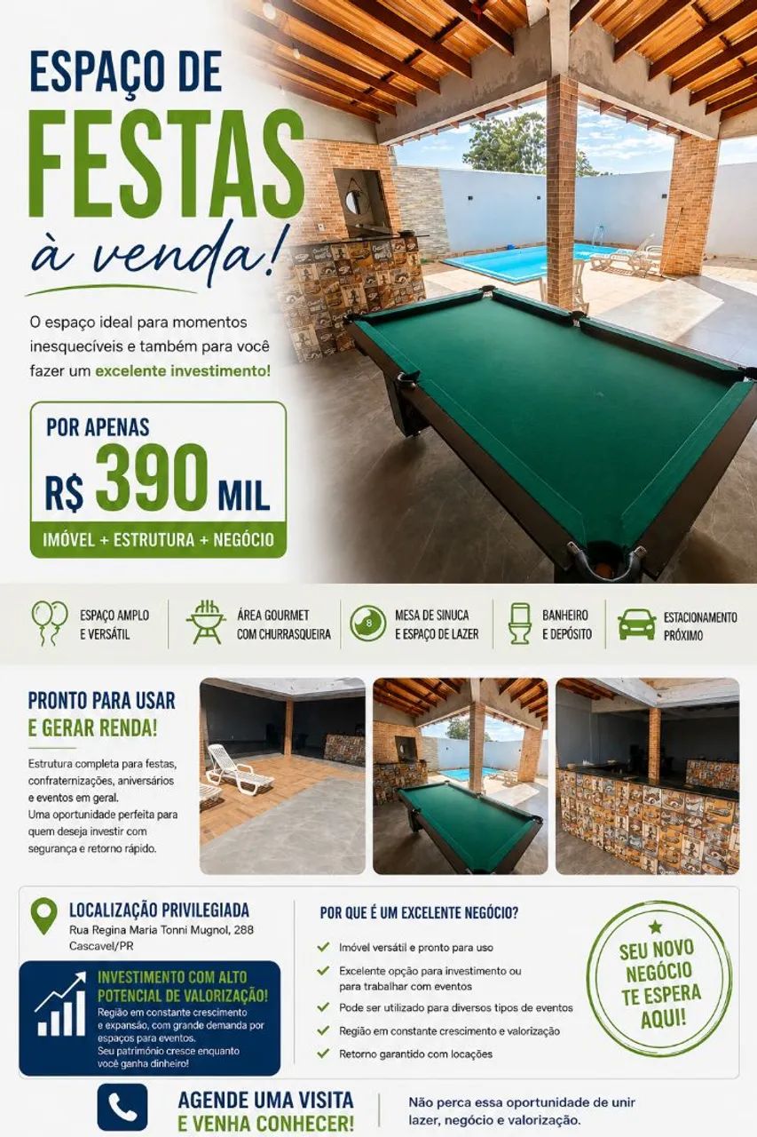 ? ESPAÇO DE FESTAS À VENDA