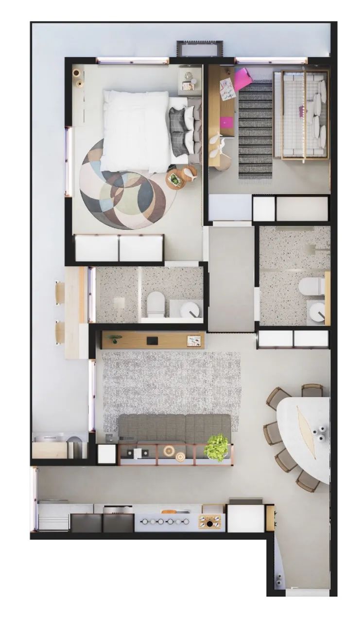 Edif FRENTE MAR, Apt. VISTA MAR, 2 dorm (1 suíte), banheiro social, gourmet churr, 70m2 - Foto 3