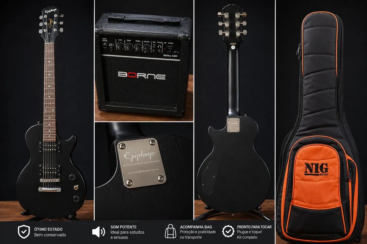Les paul epiphone black serie special aceito trocas+ampli+case