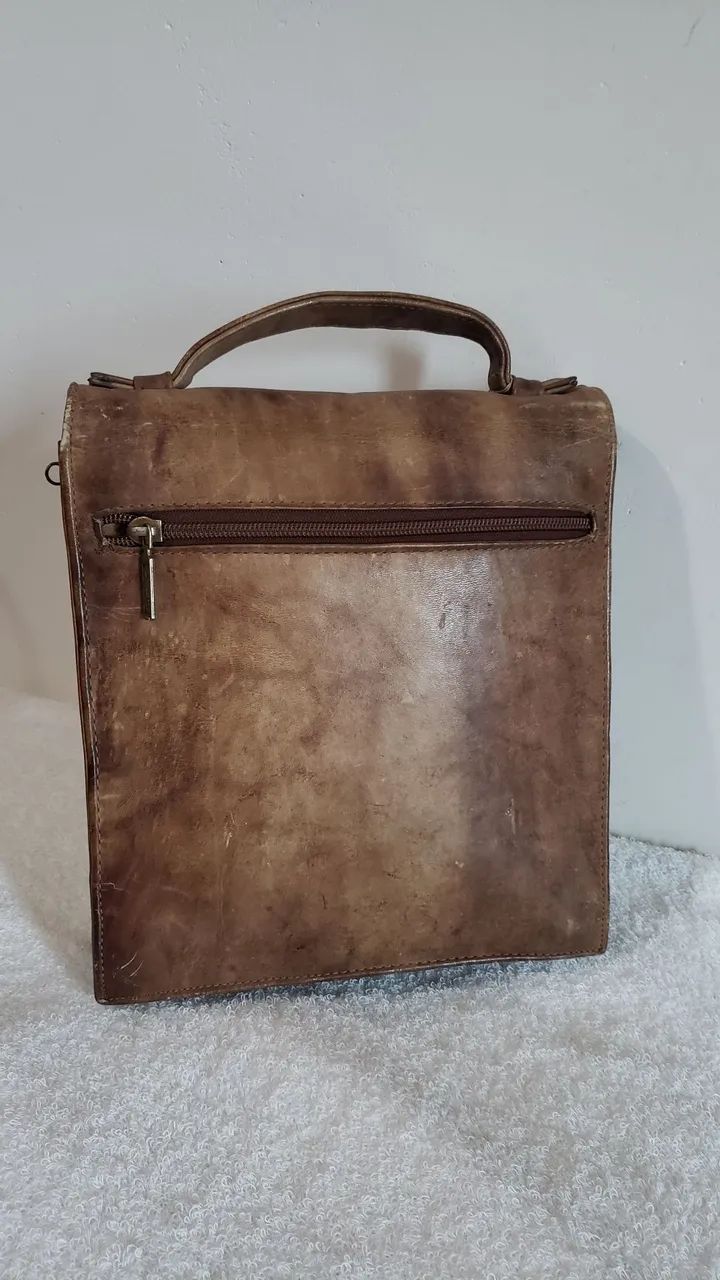 BOLSA COURO MASCULINA VINTAGE MARROM  - Foto 3