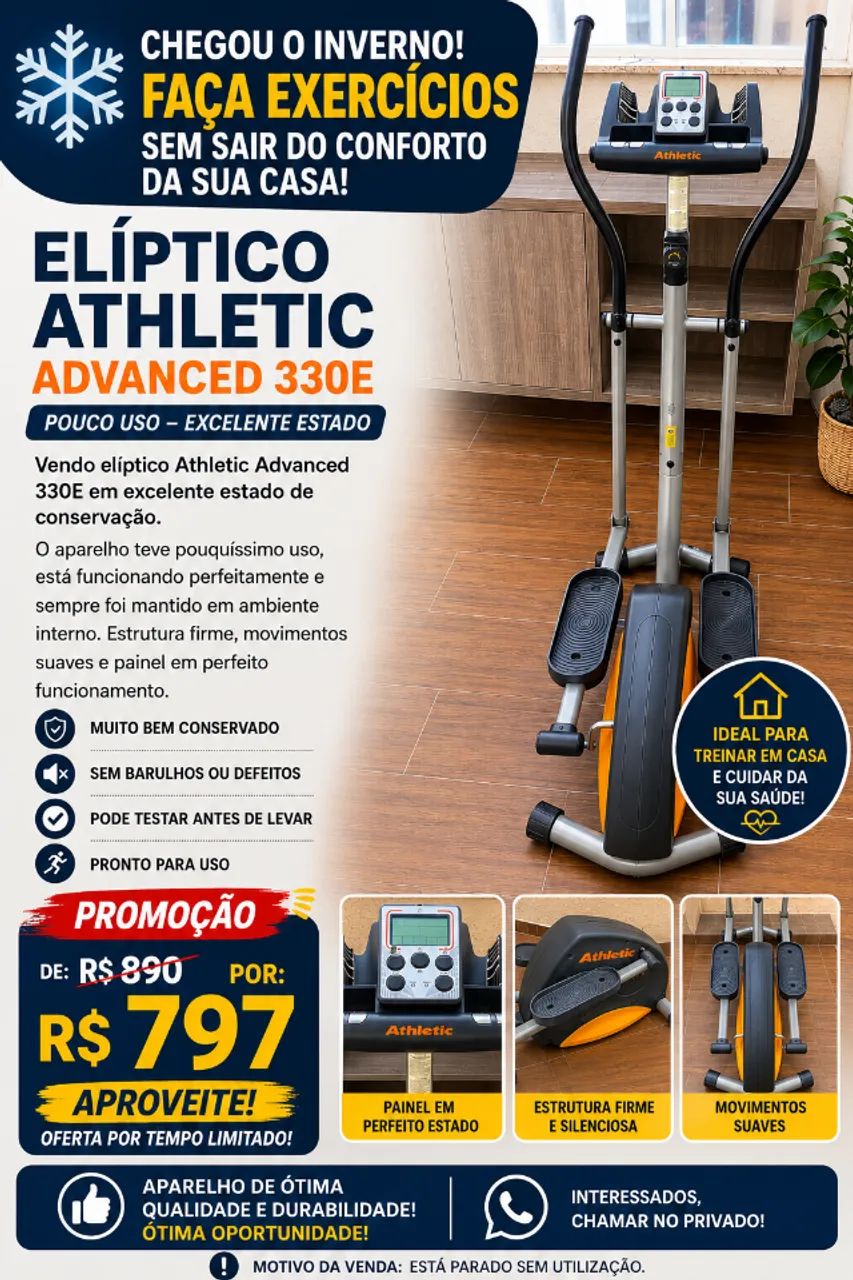 Eliptico Athletic Advanced 330E - Usado, em ótimo estado