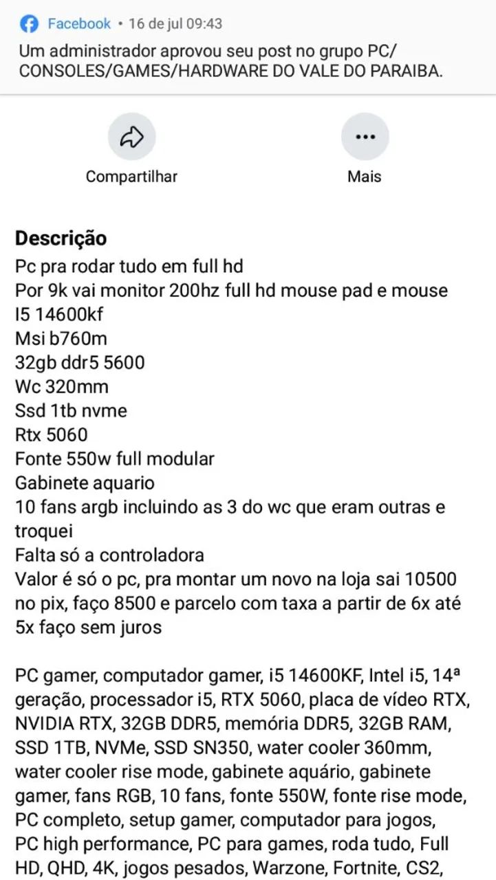 Pc gamer ddr5 i5 14600kf rtx 5060 - Foto 2