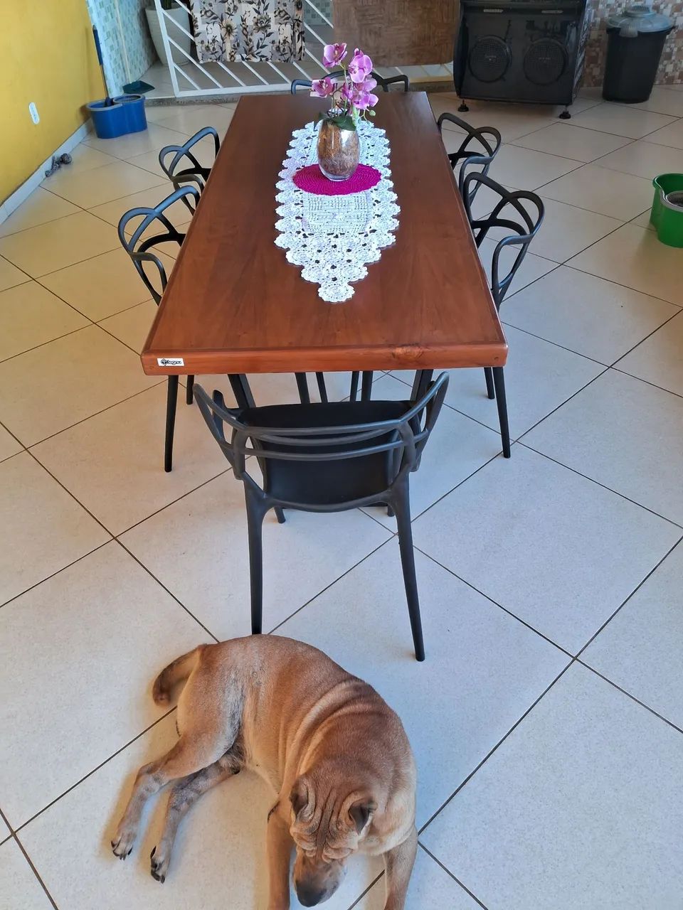 Mesa de madeira estilo industrial e 6 cadeiras modelo allegra  - Foto 2