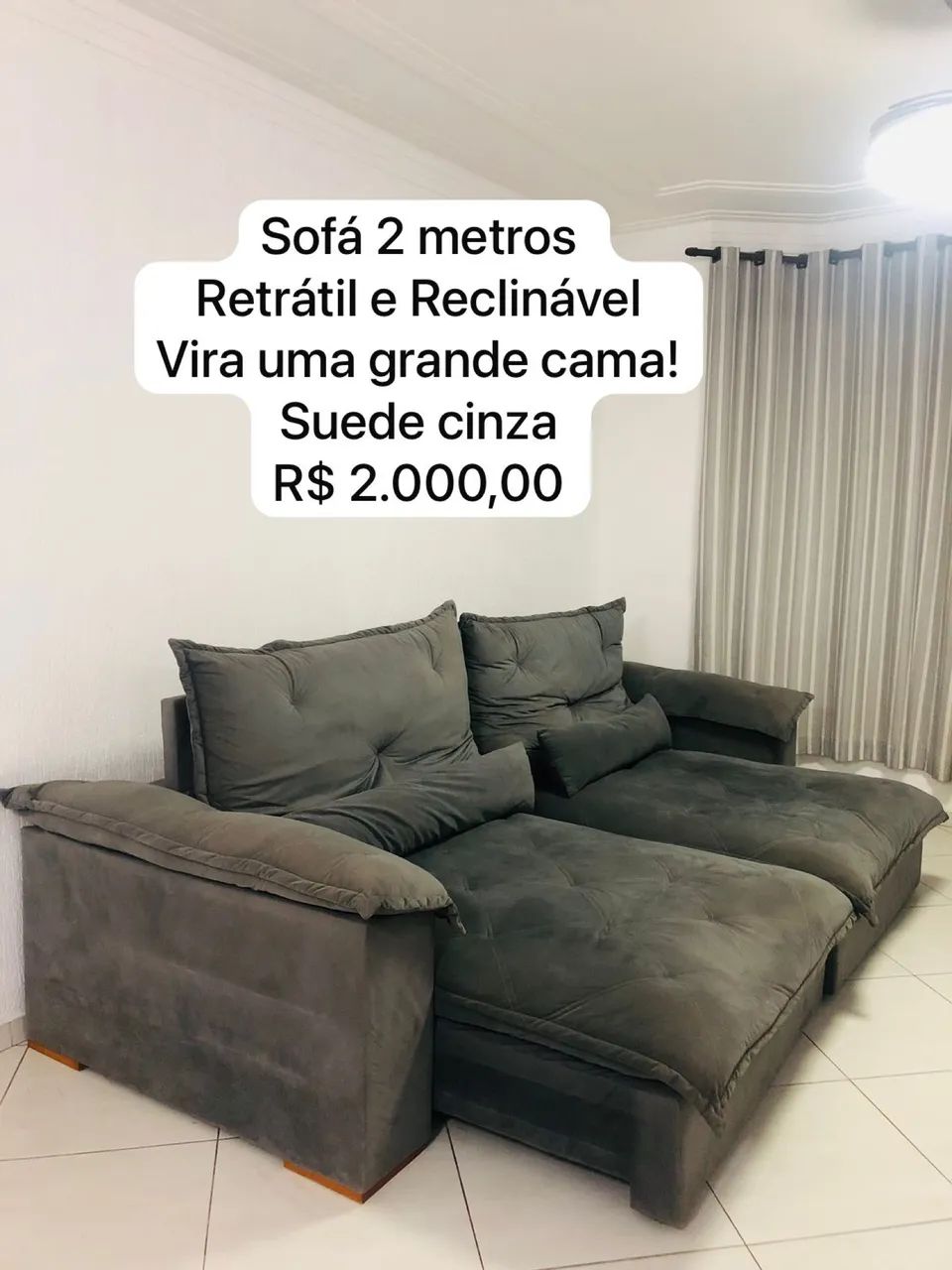 Sofá retrátil e reclinável suede  - Foto 3