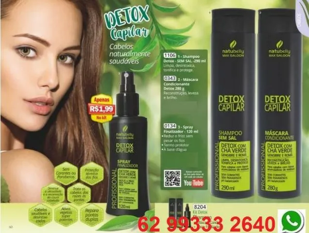 Detox com Chá Verde Reconstrução Leveza e Brilho Natubelly Max Saloon