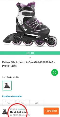 Patins Fila Infantil X-One Girl 010620145 - Preto+Lilás
