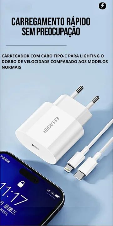 Essager carregador 20W + Cabo e protetor  - Foto 2