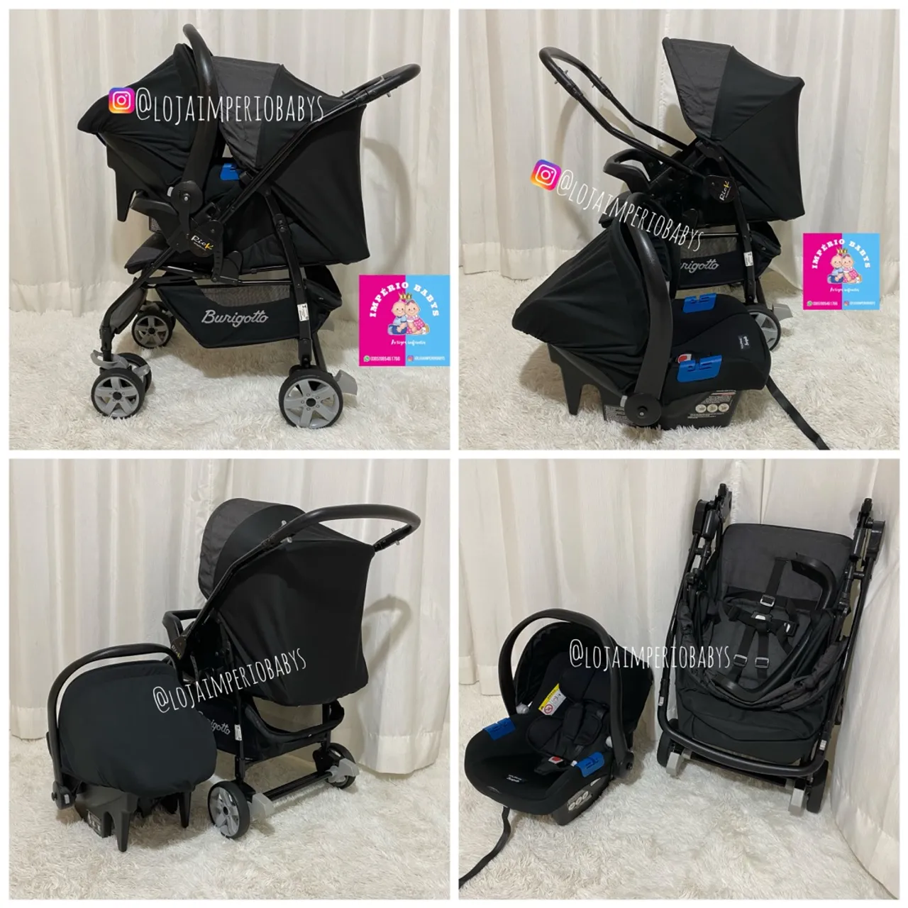 Carrinho de Bebê Burigotto com Bebê Conforto