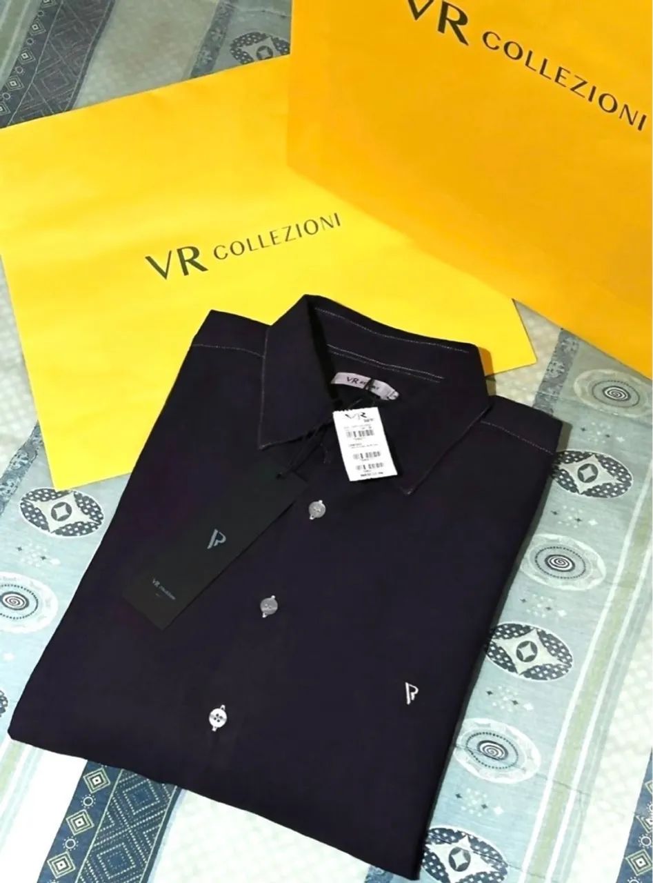Camisa Social VR Collezioni. Nova, cor Azul Índigo.