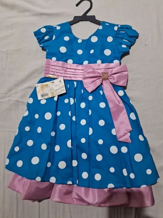 Vestido infantil azul com bolas brancas - Tam 3 - Menina Bonita