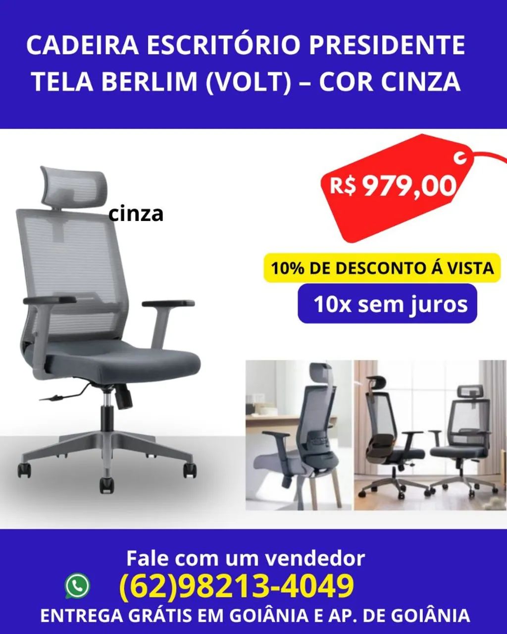 Cadeira Escritório Presidente Tela Berlim (Volt) - Cinza