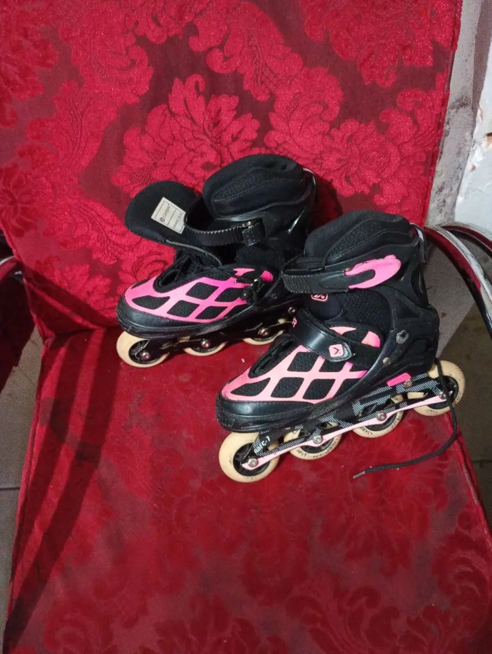 Patins Roller Inline - Preto e Rosa