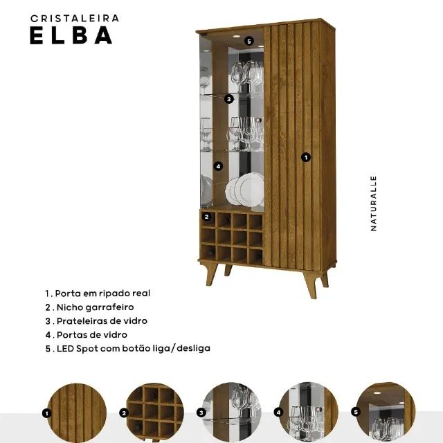 Cristaleira com Porta Ripada Adega Led Portas e Prateleiras em Vidro (GARANTA JÁ A SUA)