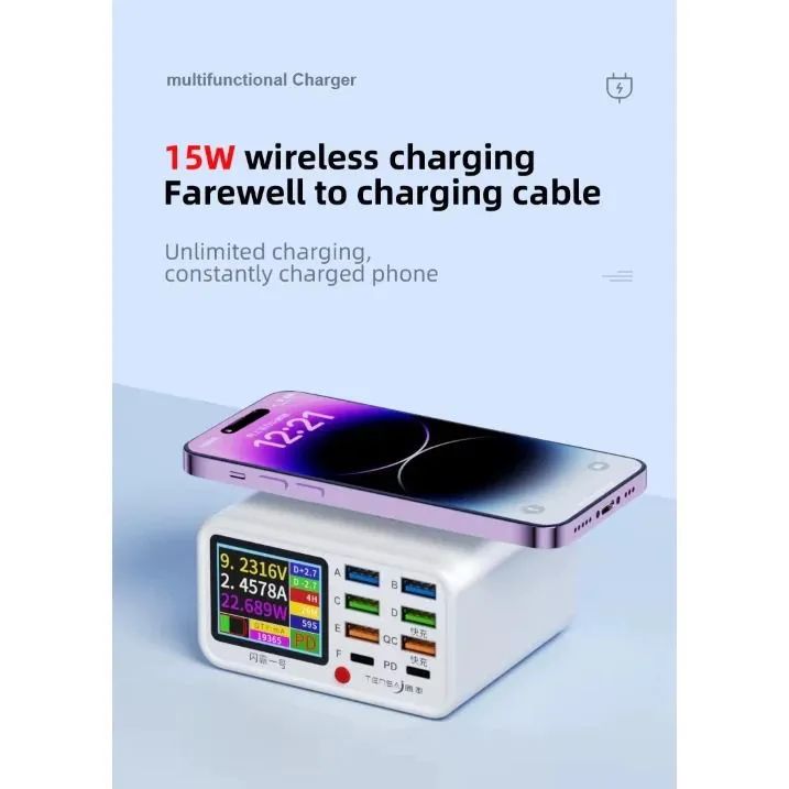 Carregador USB Multiporta com Carregamento Rápido PD20W e Wireless - Foto 6