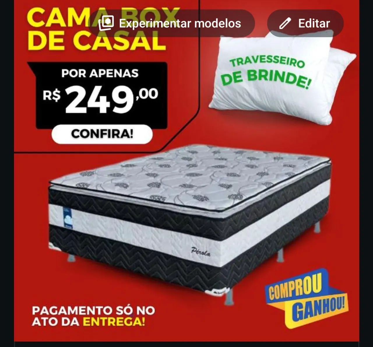Cama Box Casal com Travesseiro de Brinde - R$249,00