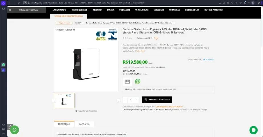 Bateria Dyness 100ah 48v A48100 Lítio Lifepo4 Fotovoltaica - Foto 4