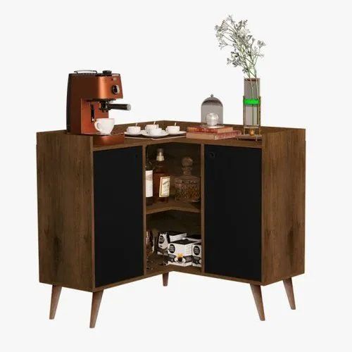 Buffet de Canto Amadeirado com Detalhes em Preto