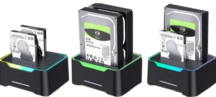 Dock Station RGB HDD SSD DUAL SATA 2.5 e 3.5 com USB 3.0 e Clonagem Offline até 18TB