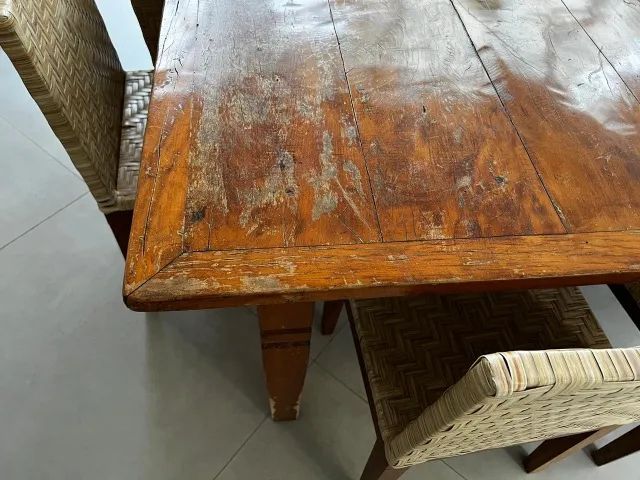 Mesa de Jantar Quadrada de Madeira de Demolição Maciça Ideal Área Gourmet Churrasqueira - Foto 6