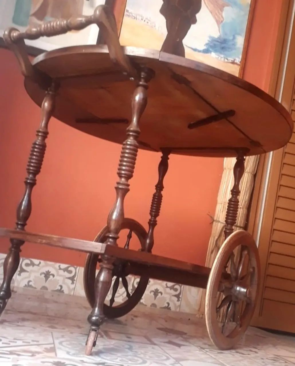 Carrinho de chá estilo inglês, de madeira antiga, relíquia - Foto 5