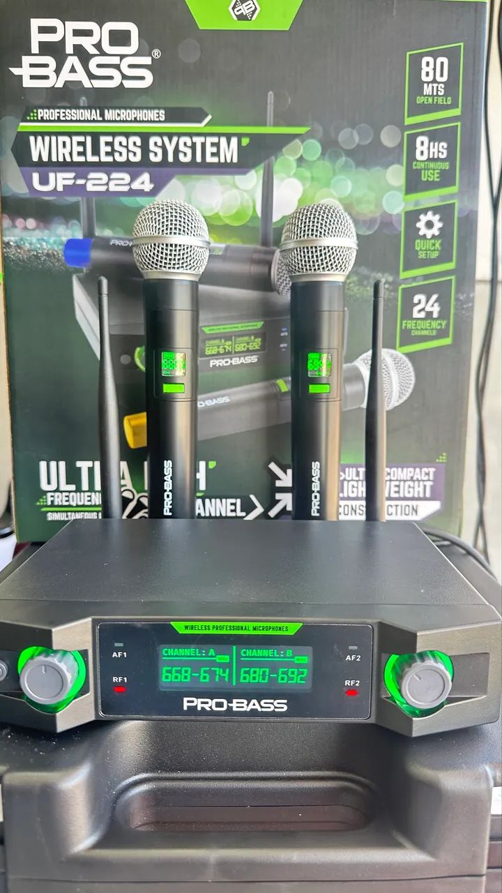Microfone sem fio UHF duplo ProBass