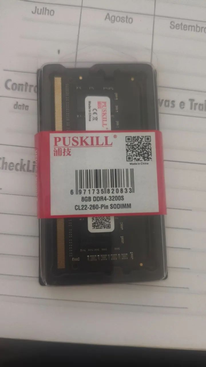 Memória RAM 8GB DDR4 3200MHz SODIMM Notebook PUSKILL Nova