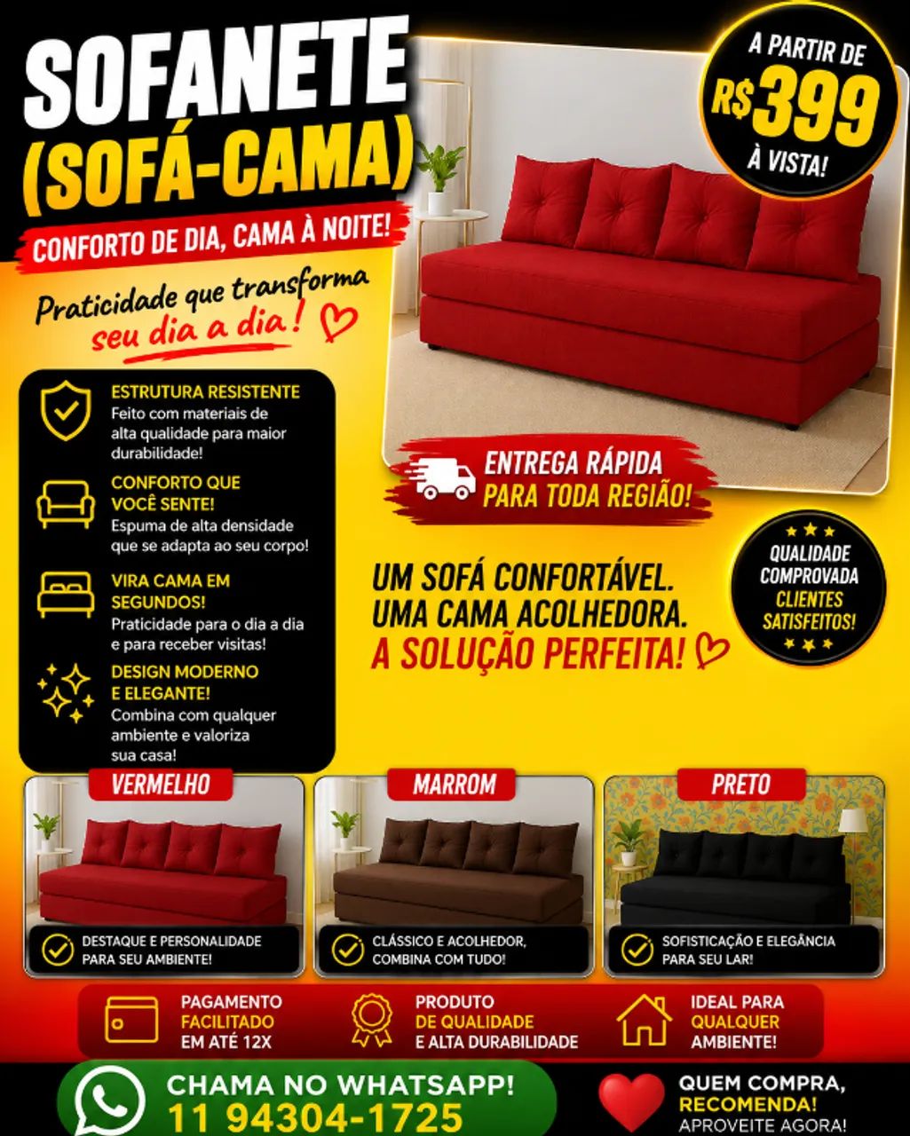 Sofá-cama(Sofanete) 4 lugares, conforto de sofá e praticidade de cama, muito barato !