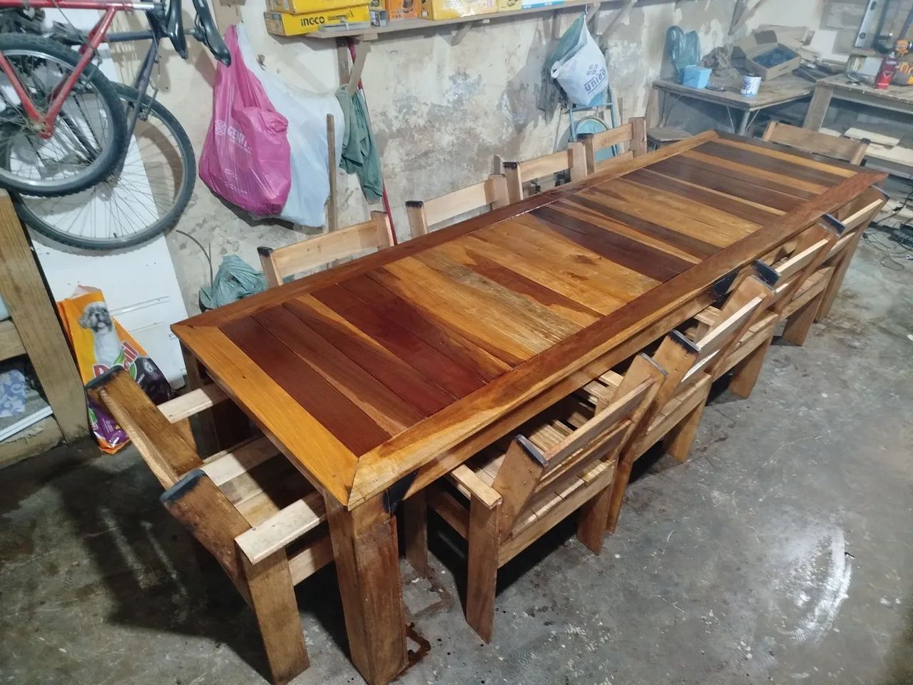 Mesa Rústica 3 m x 90 cm com 10 cadeiras estilo RACK  - Foto 2