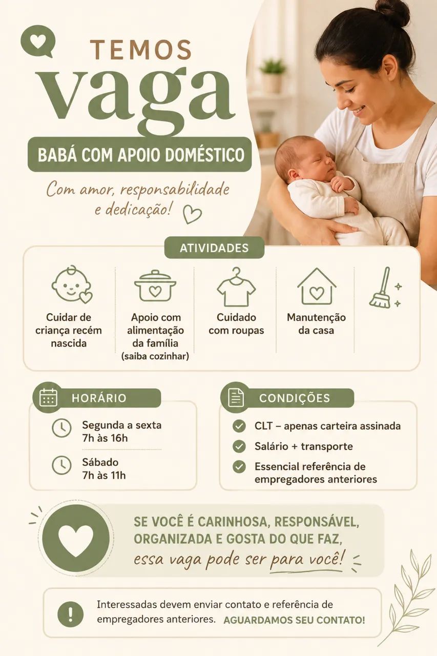 Babá com apoio doméstico