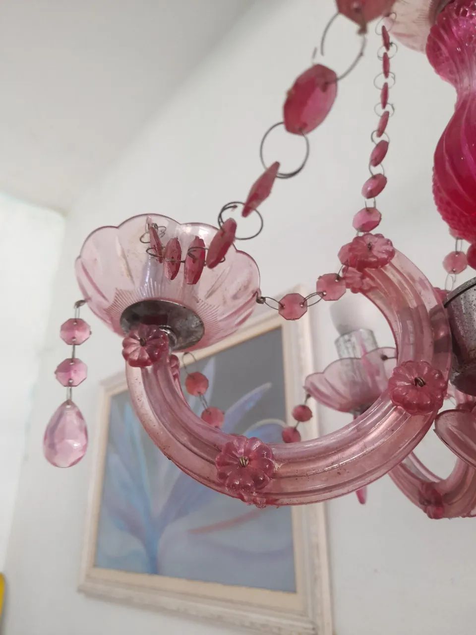 Lustre acrílico e vidro rosa - Foto 4