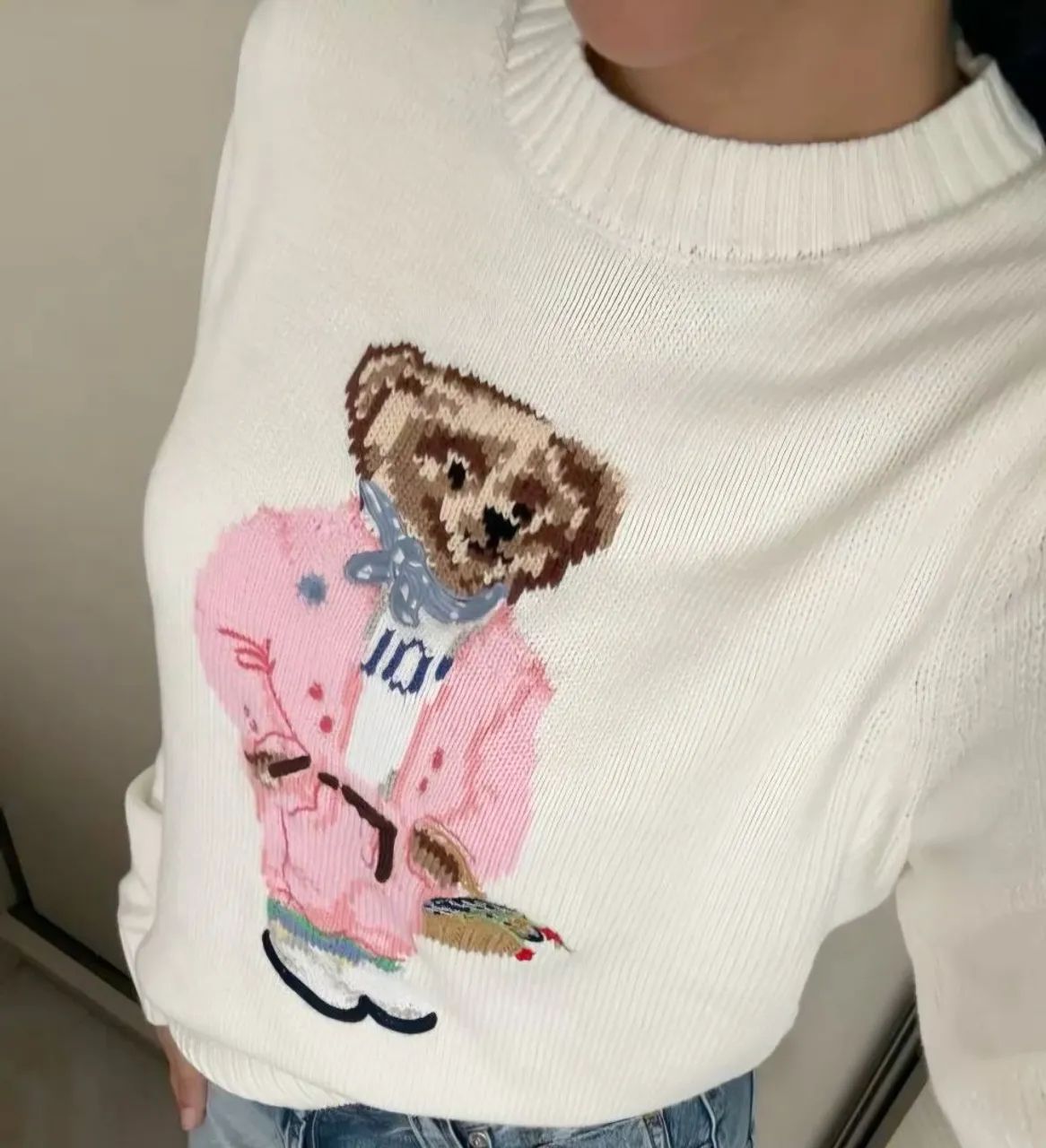 suéter polo ralph lauren bear off white - Foto 5