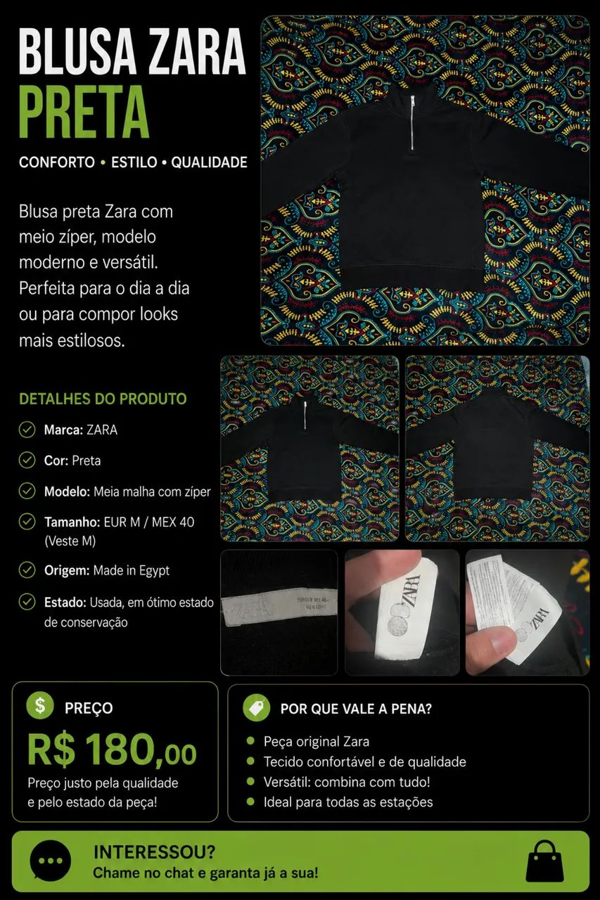 Blusa Zara Meio Zíper 