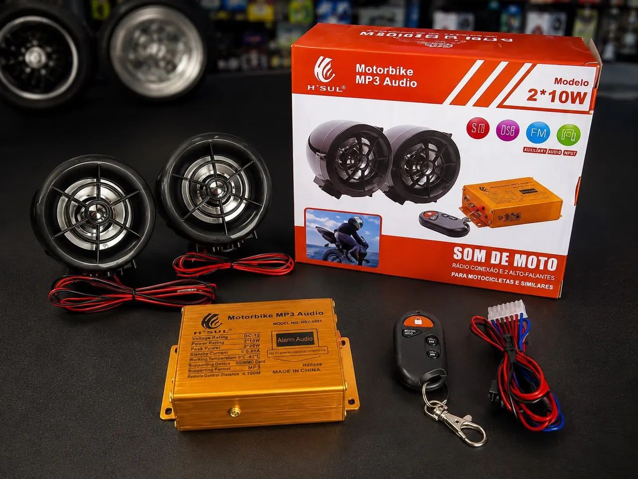 Kit Som para Moto Bluetooth MP3 com Controle Remoto