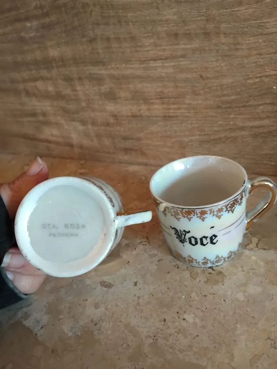 Par de xícaras de café "Eu" "Você" - vintage  - Foto 3