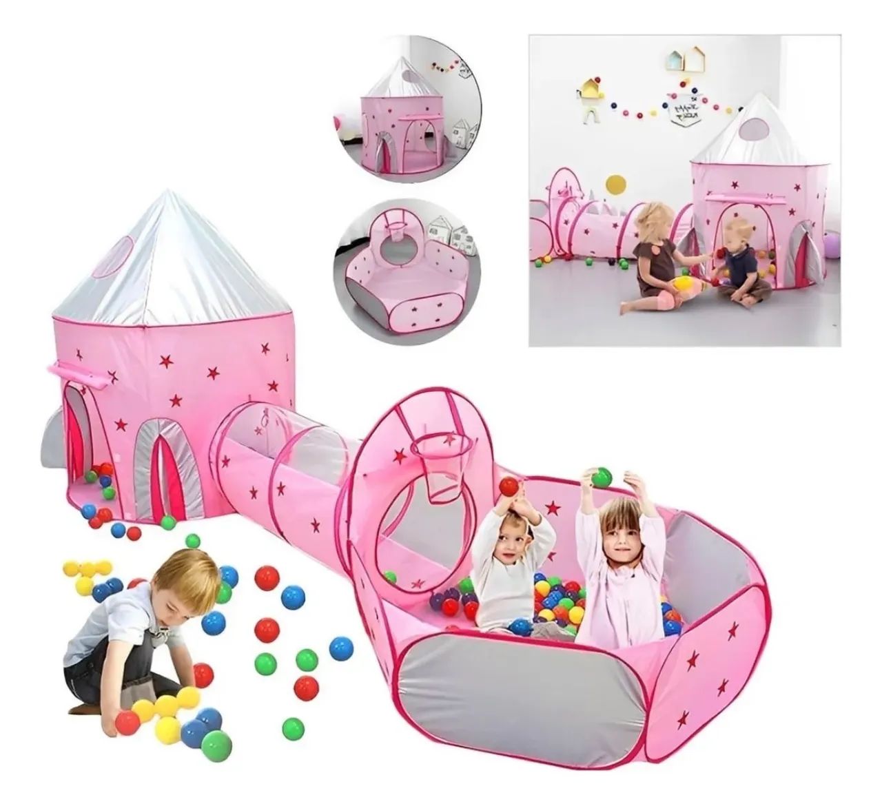 Barraca Infantil Rosa com Túnel + 200 bolinhas - Foto 3